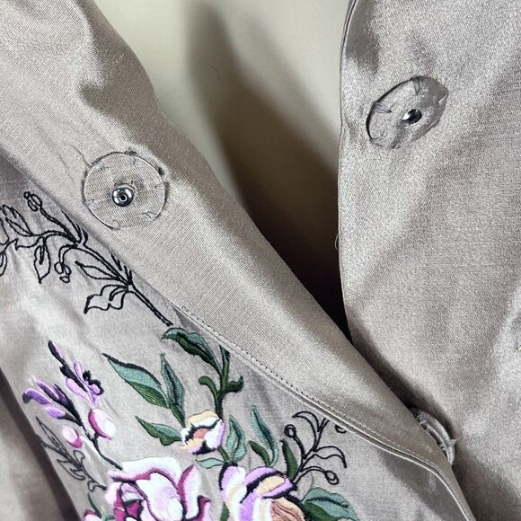 Nolan Miller Silk Jacket Retro Size Large Tan Vintage Floral Embroidered Runway - Picture 6 of 9